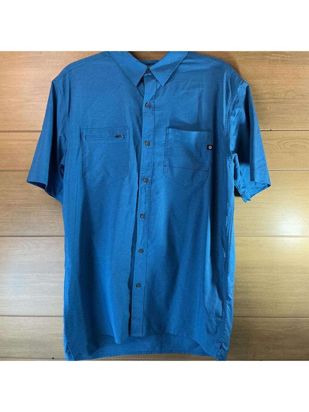 Marmot Men Large Turquoise Blue Button up Shirt Short Sleeve